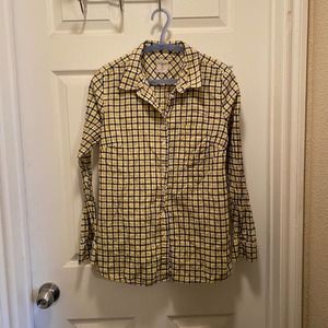 GAP Yellow and Navy Blue Plaid Fitted Boyfriend Button down - Medium